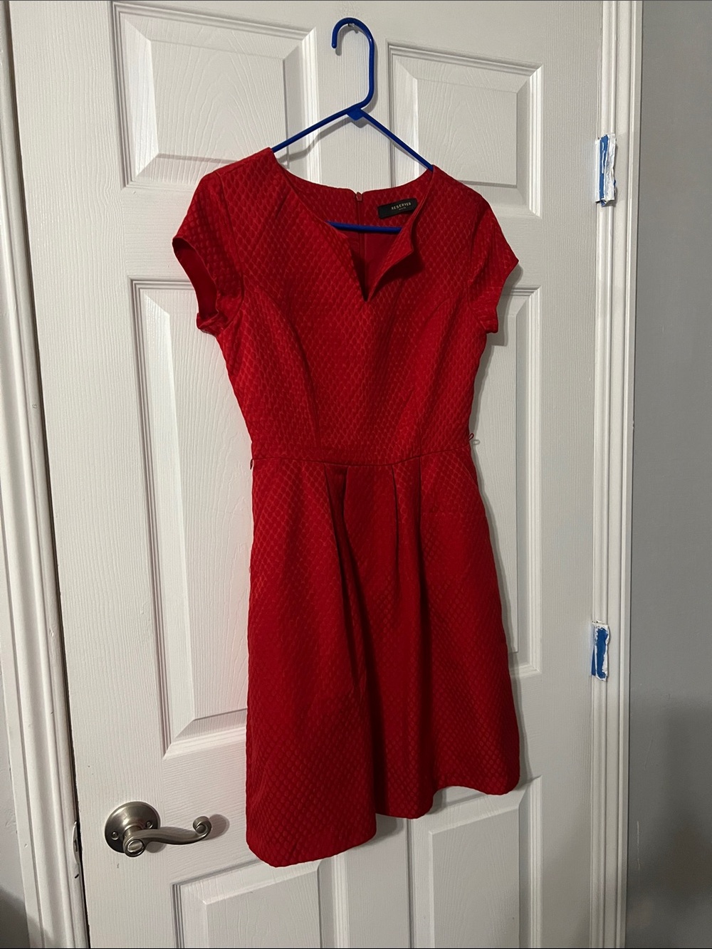 Reserved Red Textured Fit & Flare Mini Dress